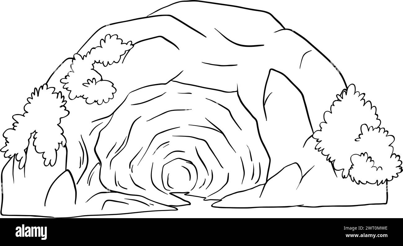 Schwarz-weiß-Illustration eines Baumtunnels Stock Vektor