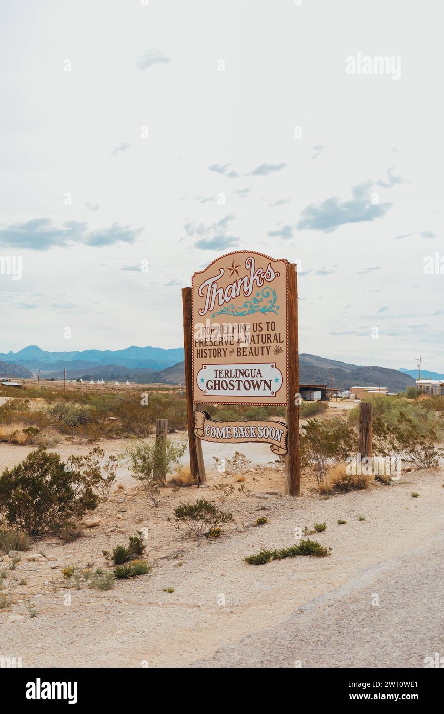 Terlingua Ghost Town Schild Am Ausgang Stockfoto