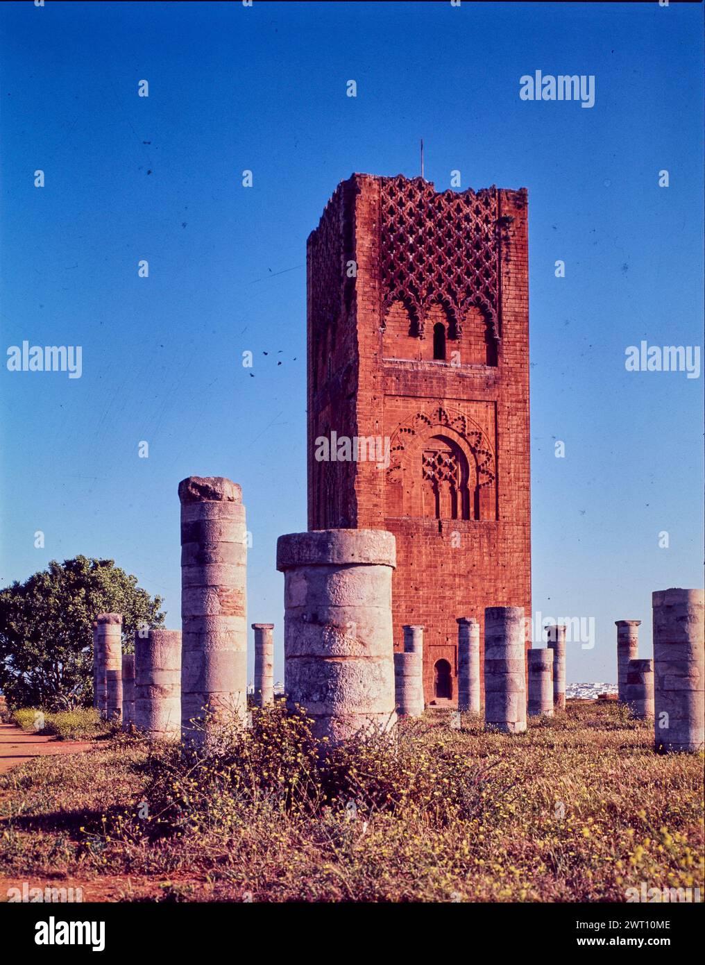 Marokko Rabat Hassans Turmplatte 82. Swaan, Wim. 1967 oder früher fotografische Produktionsmaterialien für Marokko: Marrakesch, Fès, Rabat Fotografien der Architektur wurden aus diesen Materialien ausgewählt und digitalisiert. Porträts, ethnographische Bilder und Bilder von Museumsgegenständen waren ausgeschlossen. Digitale Bilder werden geografisch angeordnet, zuerst nach Land, dann nach Stadt, dann nach Standortkomplex oder Denkmal, mit allen Namen in alphabetischer Reihenfolge. Ortsnamen stammen aus dem Getty Thesaurus of Geographic Names (TGN)®, den Fachüberschriften der Library of Congress und wissenschaftlichen Publikationen. Veröffentlichte Bilder Stockfoto