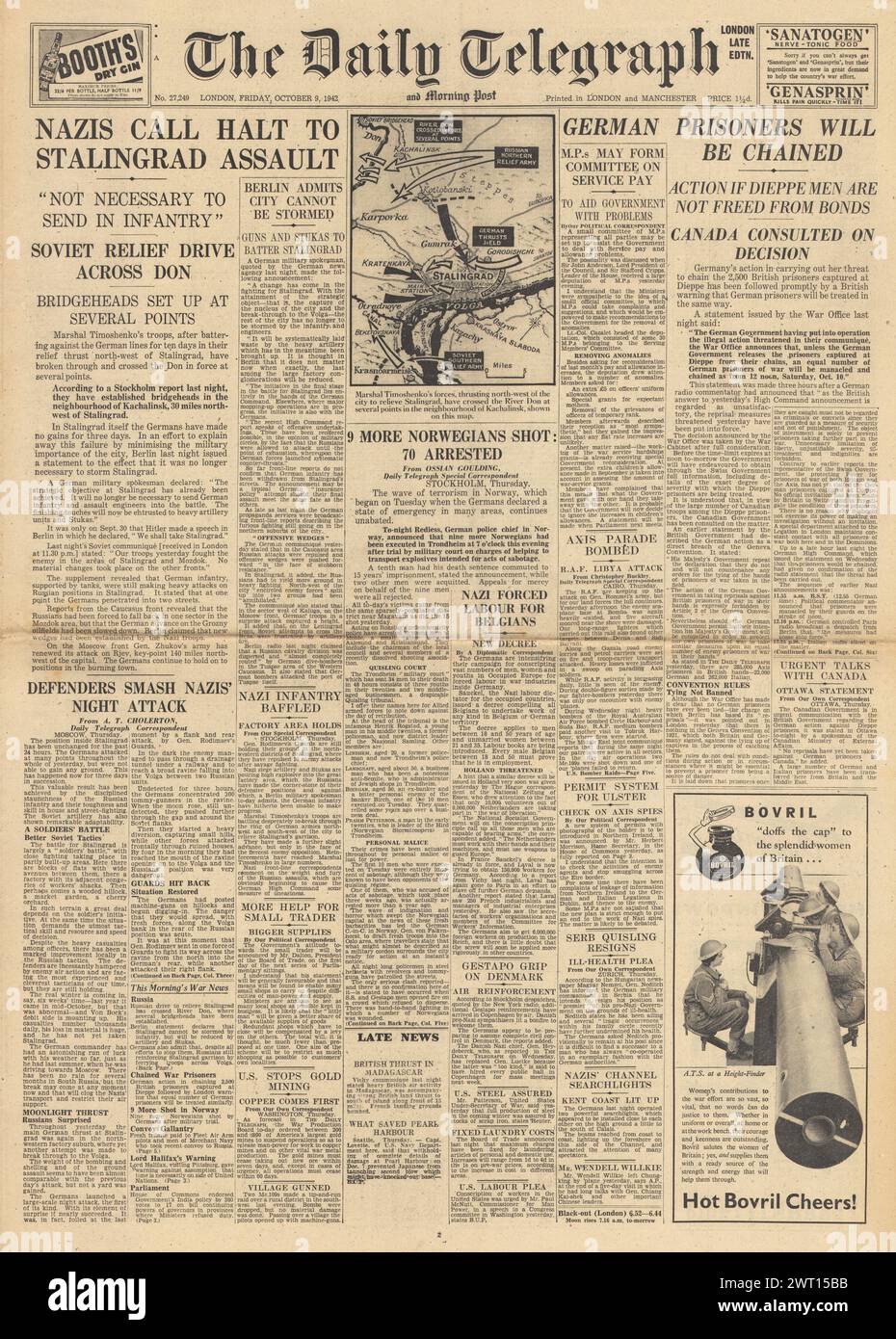 1942 die Titelseite des Daily Telegraph berichtet über die Schlacht von Stalingrad Stockfoto