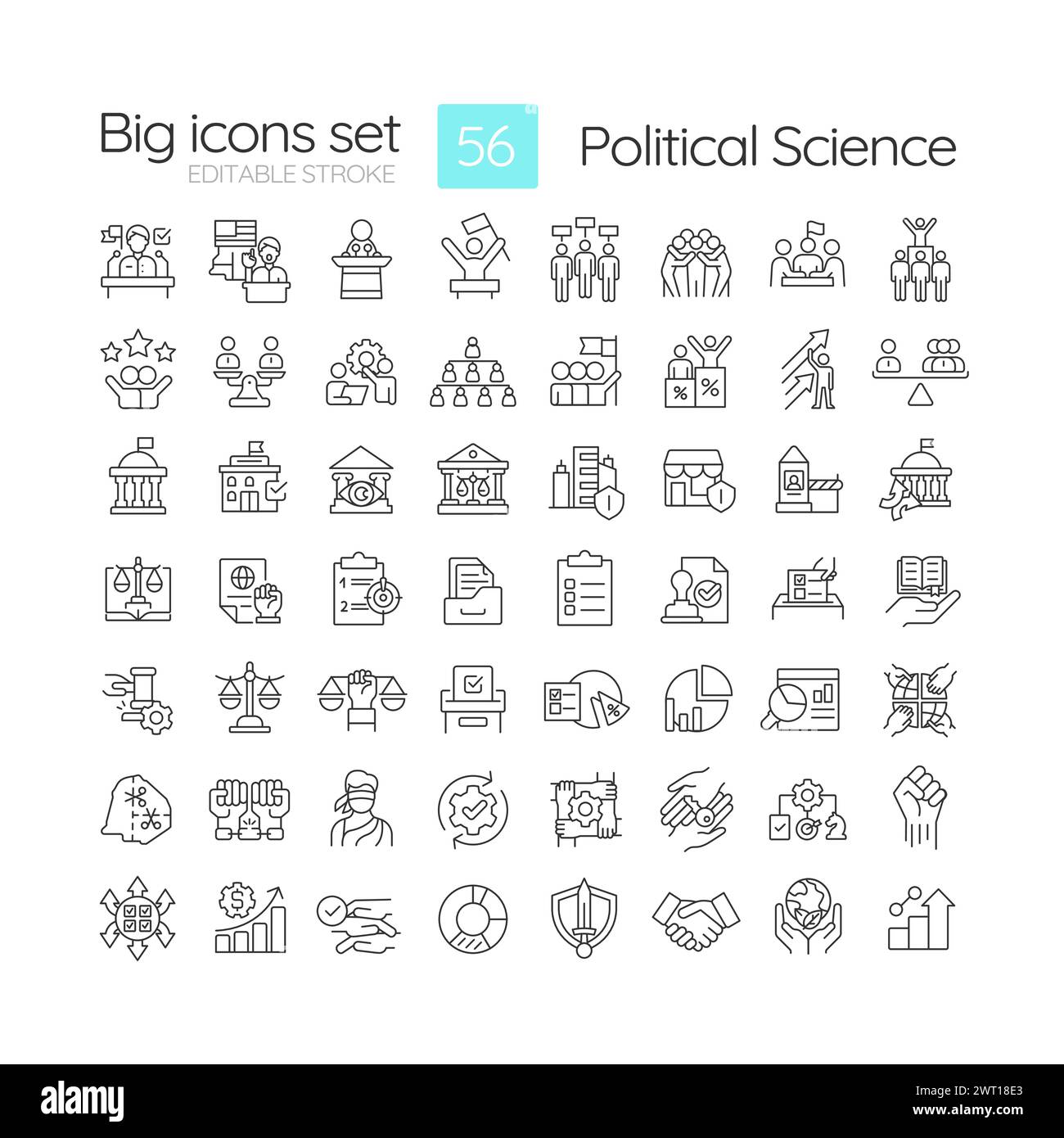 Lineare Symbole für Politikwissenschaft Stock Vektor