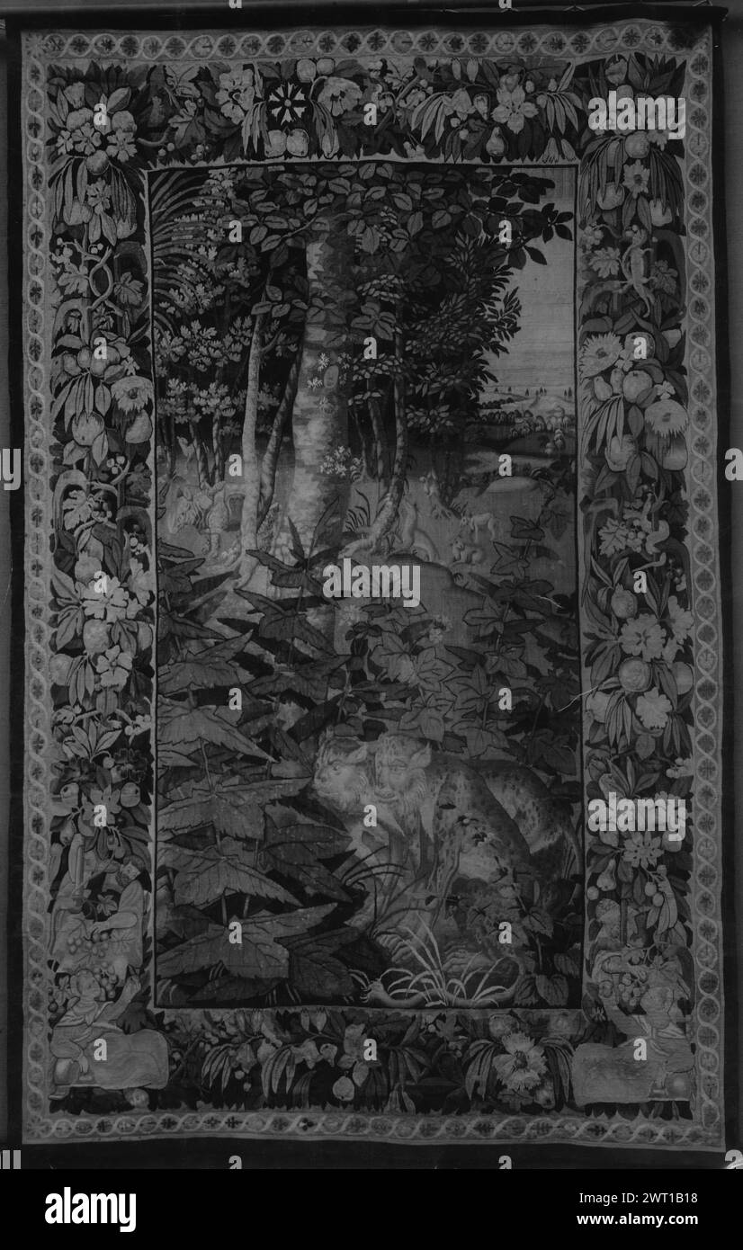 Wildpark mit zwei Löwen im Vordergrund. Unbekannt ca. 1580-1600 Gobelin Materialien/Techniken: Unbekannt Kultur: Flämisches Weberzentrum: Unbekannt Stockfoto