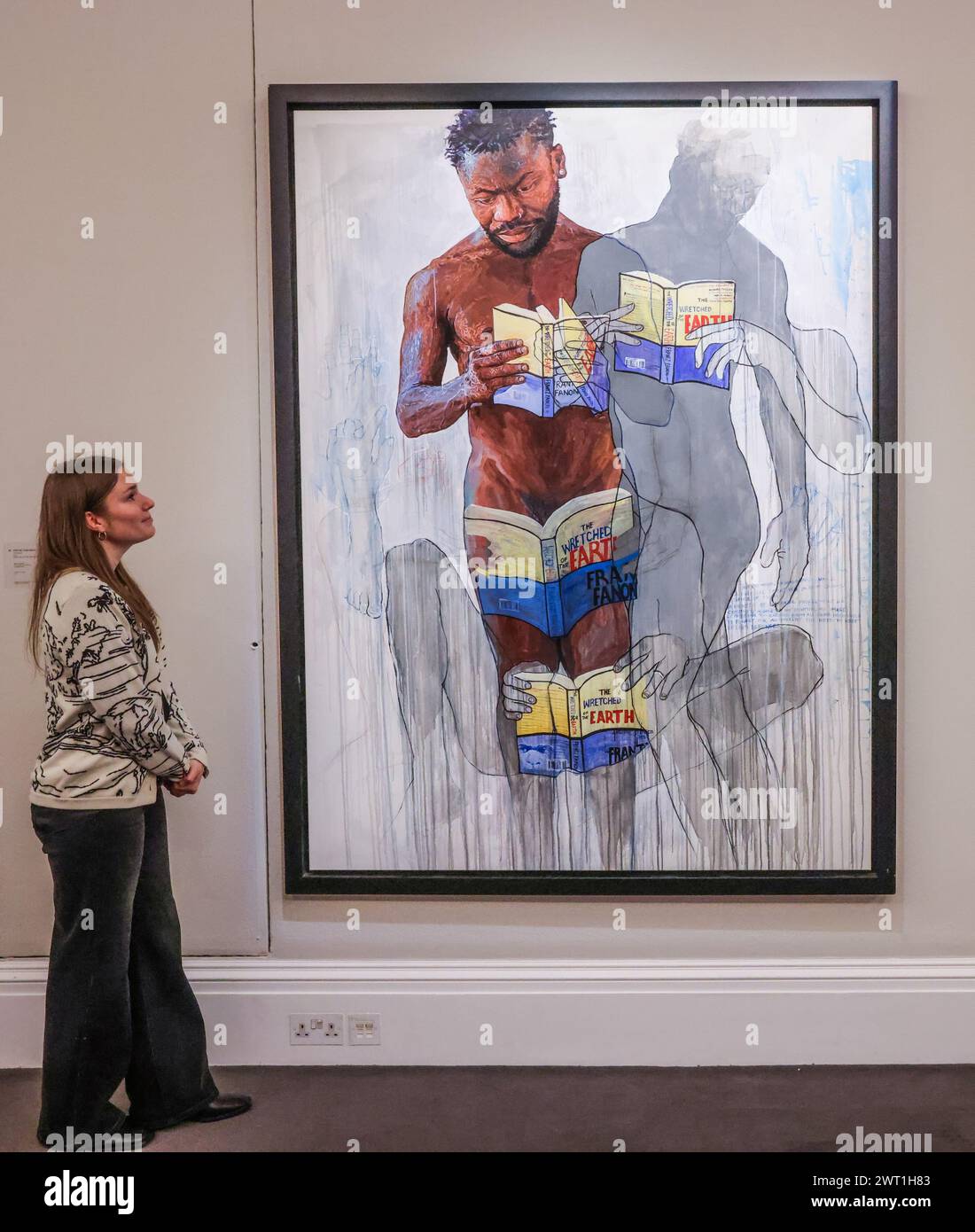 Sotheby's London 15. März 2024 Amoako boafo Untitled ,(Standing Nude) Est £100.000-150.000 unter den wertvollsten Verkäufen seiner Art, die jemals in Sotheby's inszeniert wurden, mit Stücken eines ikonischen modernen Meisters zusammen mit Werken einiger der besten Künstler des heutigen Kontinents, 90 Prozent der Werke haben noch nie in der Öffentlichkeit gesehen. Quelle: Paul Quezada-Neiman/Alamy Live News Stockfoto