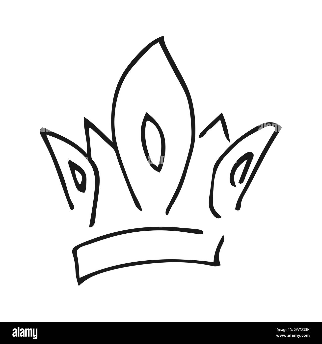Handgezogene Krone. Einfache Graffiti-Skizze Königin oder Königskrone. Königliche kaiserliche Krönung und Monarchen-Symbol. Schwarze Pinselkritzelei isoliert auf weißem Hintergrund Stock Vektor