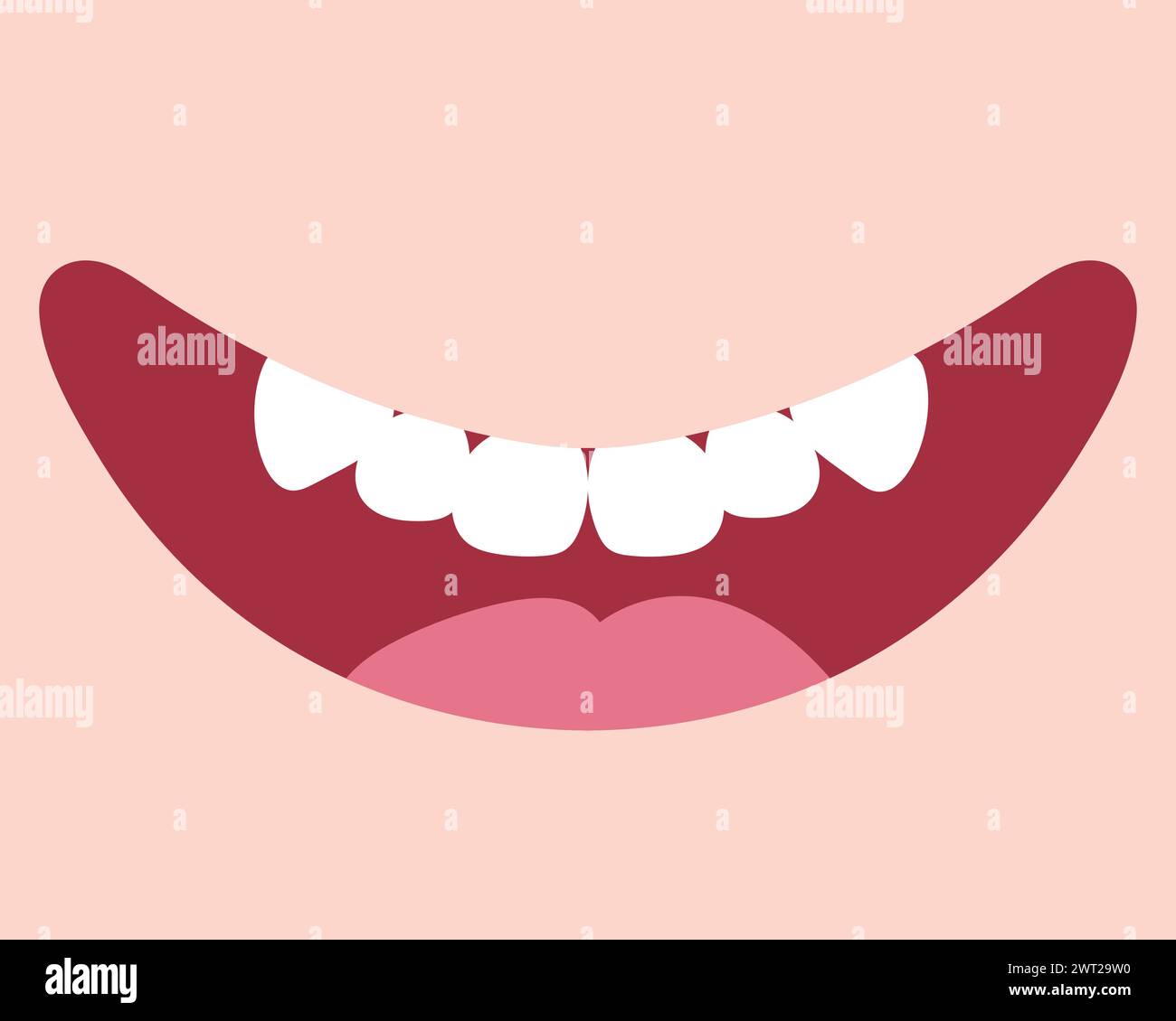 Comic menschlicher lächelnder Mund mit Zähnen. Niedliches, handgezeichnetes Lächeln mit großen Zähnen. Vektorabbildung Stock Vektor