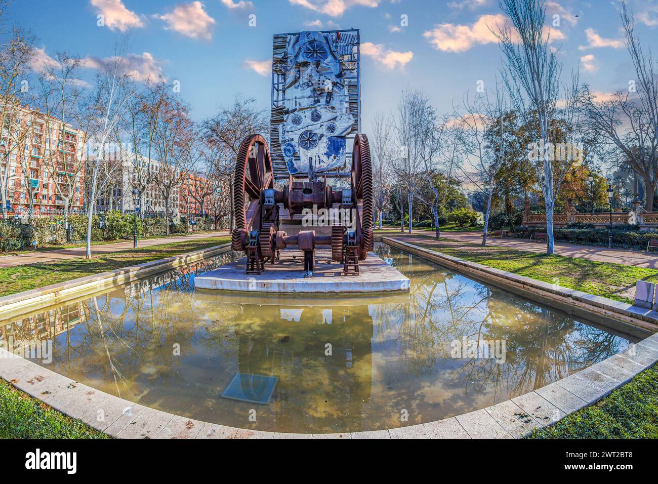 BARCELONA, KATALONIEN, SPANIEN - 27. FEBRUAR 2022: Gedenkskulptur, Denkmal der Tribut, One Homenatge a l'Exposició Universal de 1888 Stockfoto