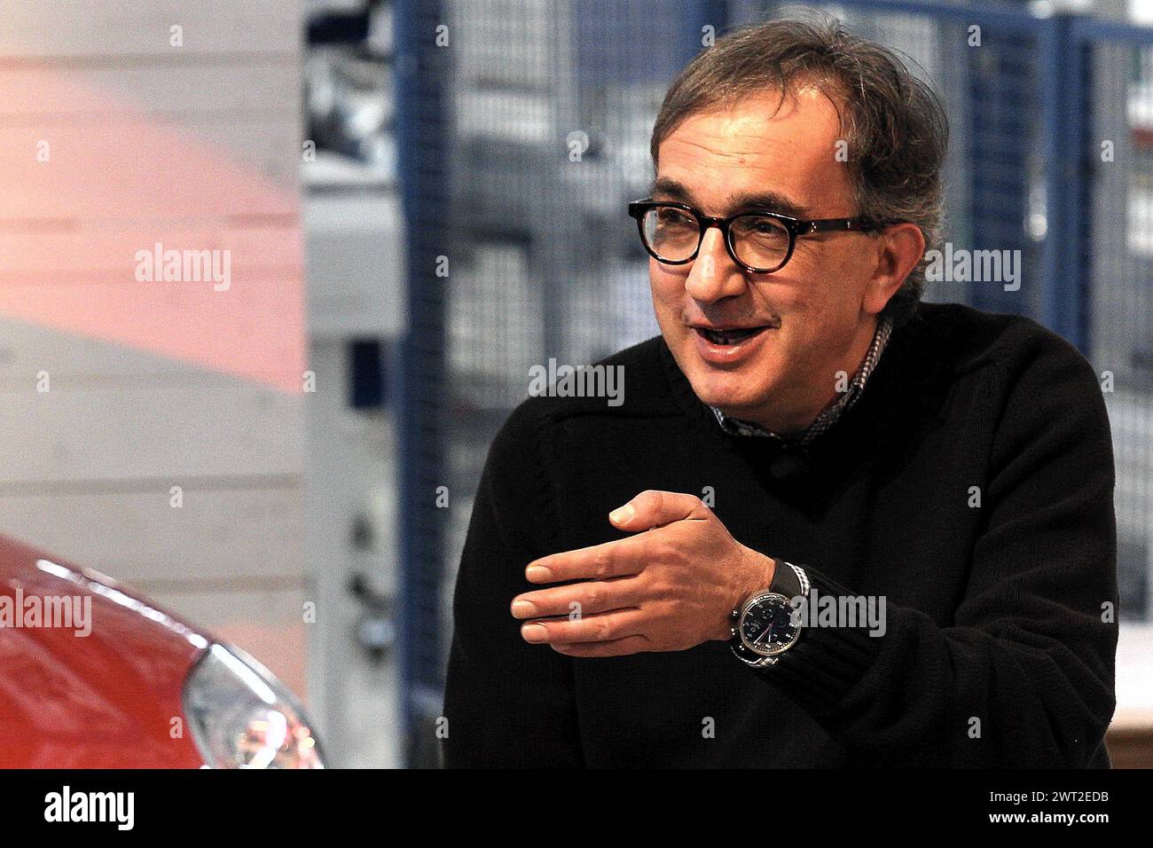 Sergio Marchionne, CEO des Industriekonzerns FCA, während einer Pressekonferenz im FIAT-Werk in Pomigliano D'Arco Stockfoto