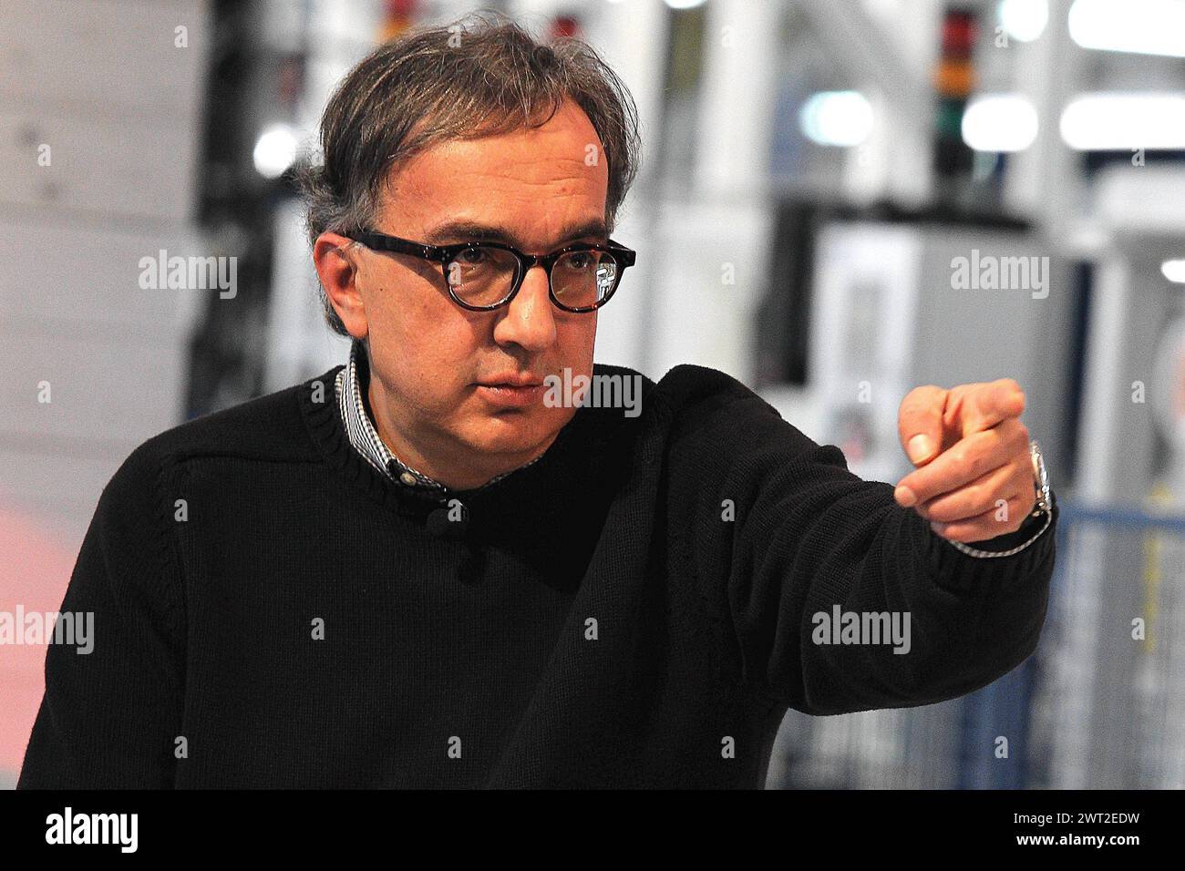 Sergio Marchionne, CEO des Industriekonzerns FCA, während einer Pressekonferenz im FIAT-Werk in Pomigliano D'Arco Stockfoto