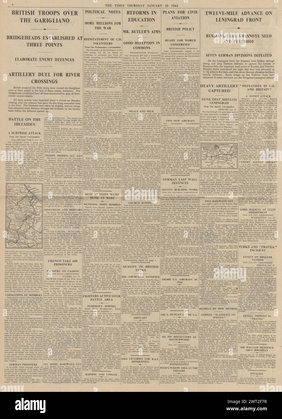 1944 überqueren die Times die Schlacht um Leningrad und die Fünfte Armee den Fluss Garigliano Stockfoto