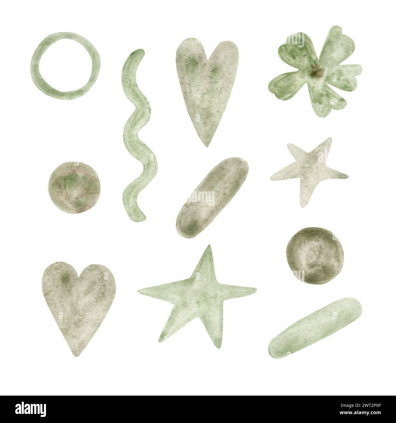 Aquarell hellgrüne abstrakte handgezeichnete Elemente für Ihr Design Stockfoto