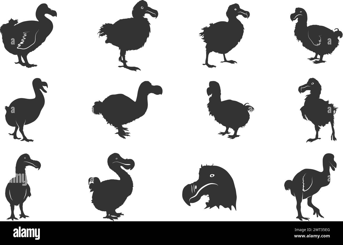 Dodo Silhouetten, Dodo Vogel Silhouette, Dodo Vogel Vektor Illustration Stock Vektor