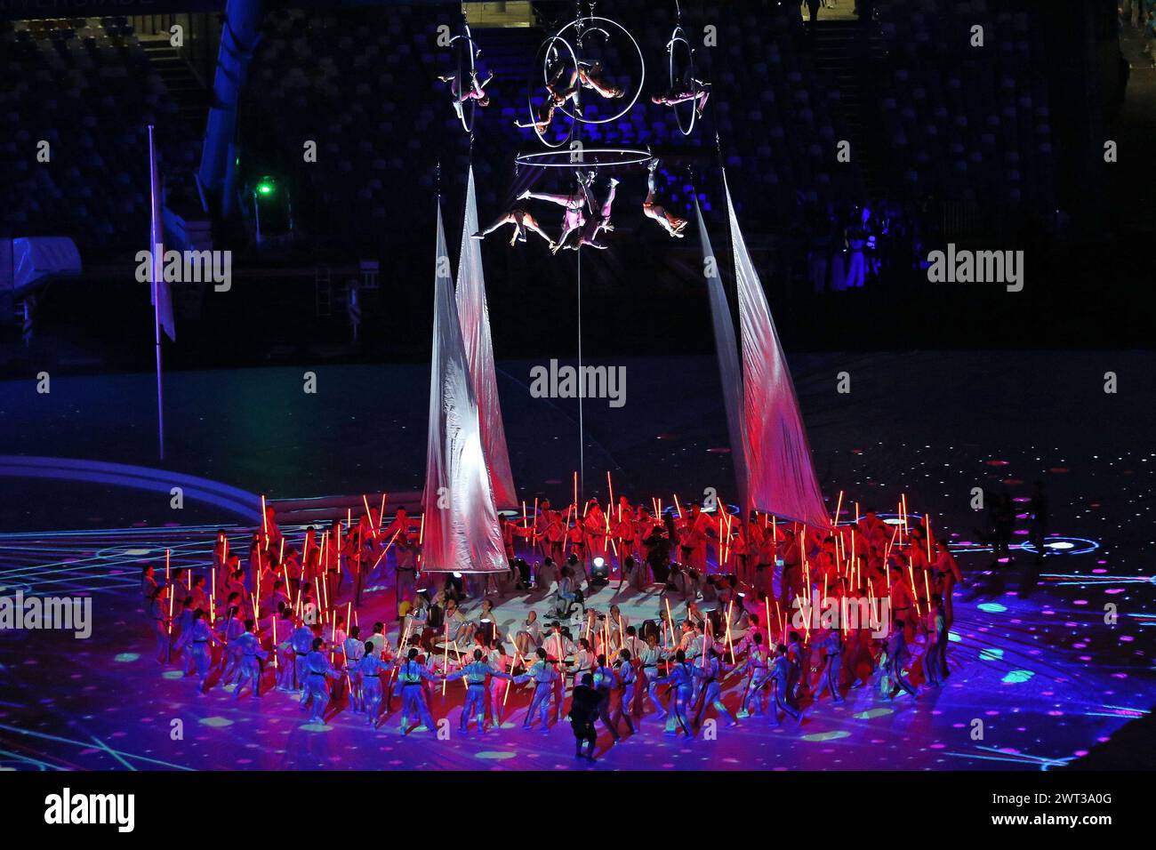 Ein Moment der Eröffnungszeremonie der Universiade 2019 in Neapel, im Stadion San Paolo. Stockfoto