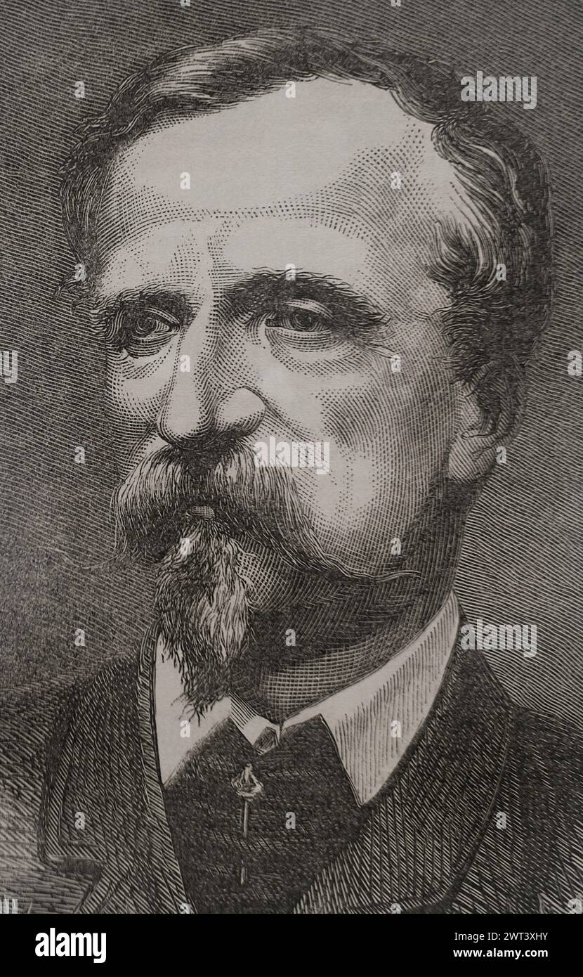 Henry d'Orléans (1822-1897). Herzog von Aumale. Französischer Prinz des Hauses Orleans, Sohn von König Louis-Philippe I. Portrait. Details. Gravur von Capuz. Historia de la Guerra de Francia y Prusia (Geschichte des Krieges zwischen Frankreich und Preußen). Band II Veröffentlicht in Barcelona, 1871. Autor: Tomás Carlos Capuz (1834-1899). Spanischer Stecher. Stockfoto