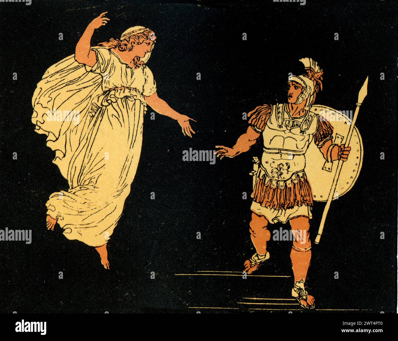 Vintage-Illustration Aeneas und der Schatten von Creusa, Szene aus der Aeneid ein lateinisches Epos, das die legendäre Geschichte von Aeneas erzählt, einem Trojaner, der fl Stockfoto