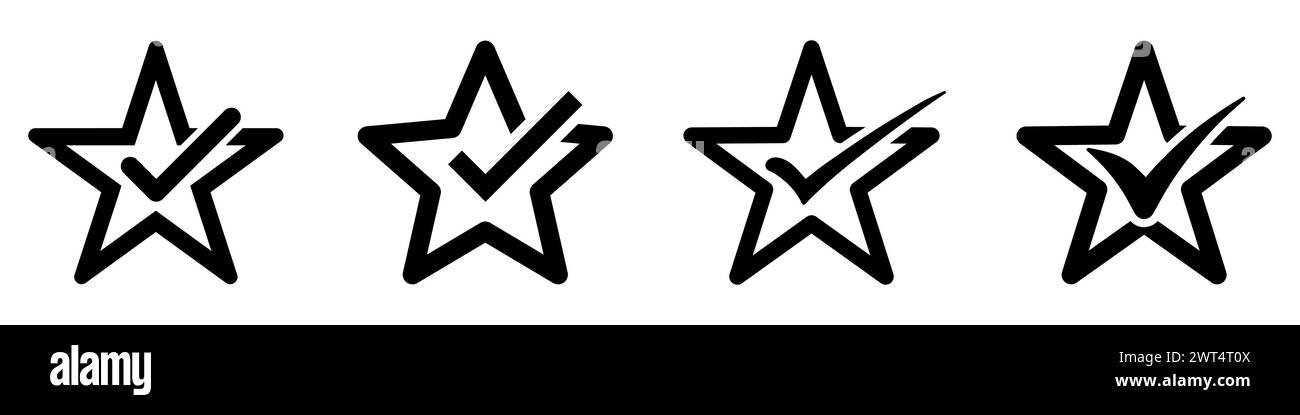 Sternsymbol. Stern mit Häkchen. Sternsymbole auf weißem Hintergrund. Stock Vektor