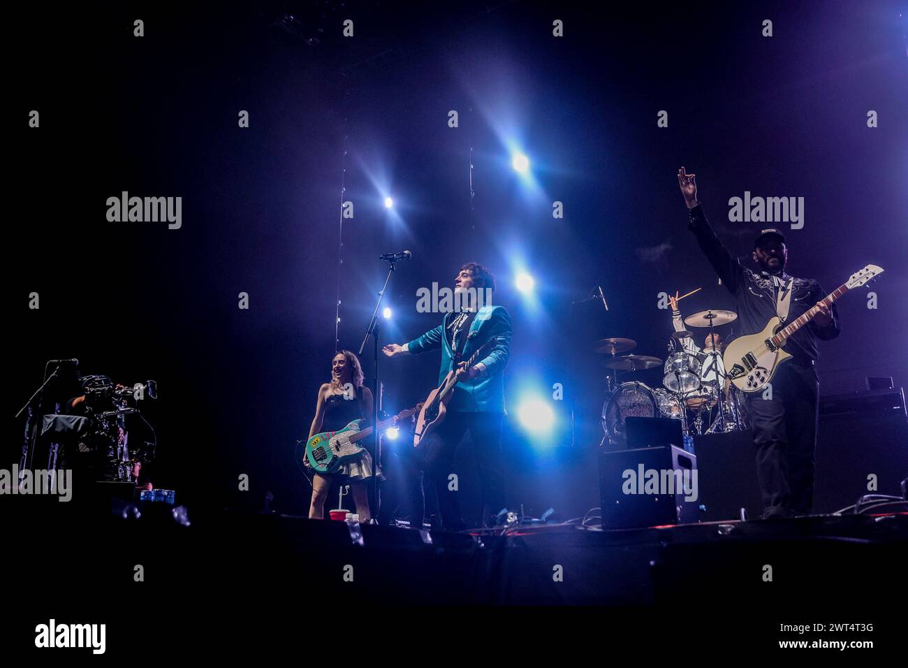 The group La La Love You during a performance, at the Wizink Center, on March 15, 2024, in Madrid (Spain). La La Love You is a pop punk band from Madrid. They have released three albums: 'Umm.... Que rico!' (2009), 'La La Love You' (2013) and 'Blockbuster' (2023). They have also released several singles, including 'El Fin Del Mundo' (2019), Triple Platinum. 15 MARCH 2024 Ricardo Rubio / Europa Press 03/15/2024 (Europa Press via AP) Stockfoto
