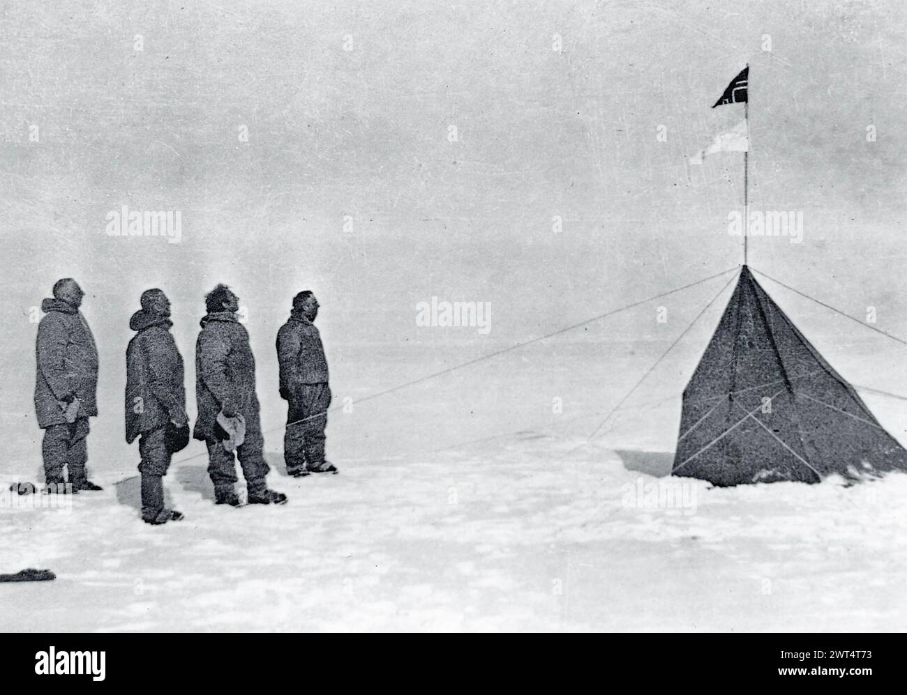 ROALD AMUNDSEN (1872–1928) norwegischer Polarforscher mit Gefährten am Südpol am 1. Dezember 1911 Stockfoto