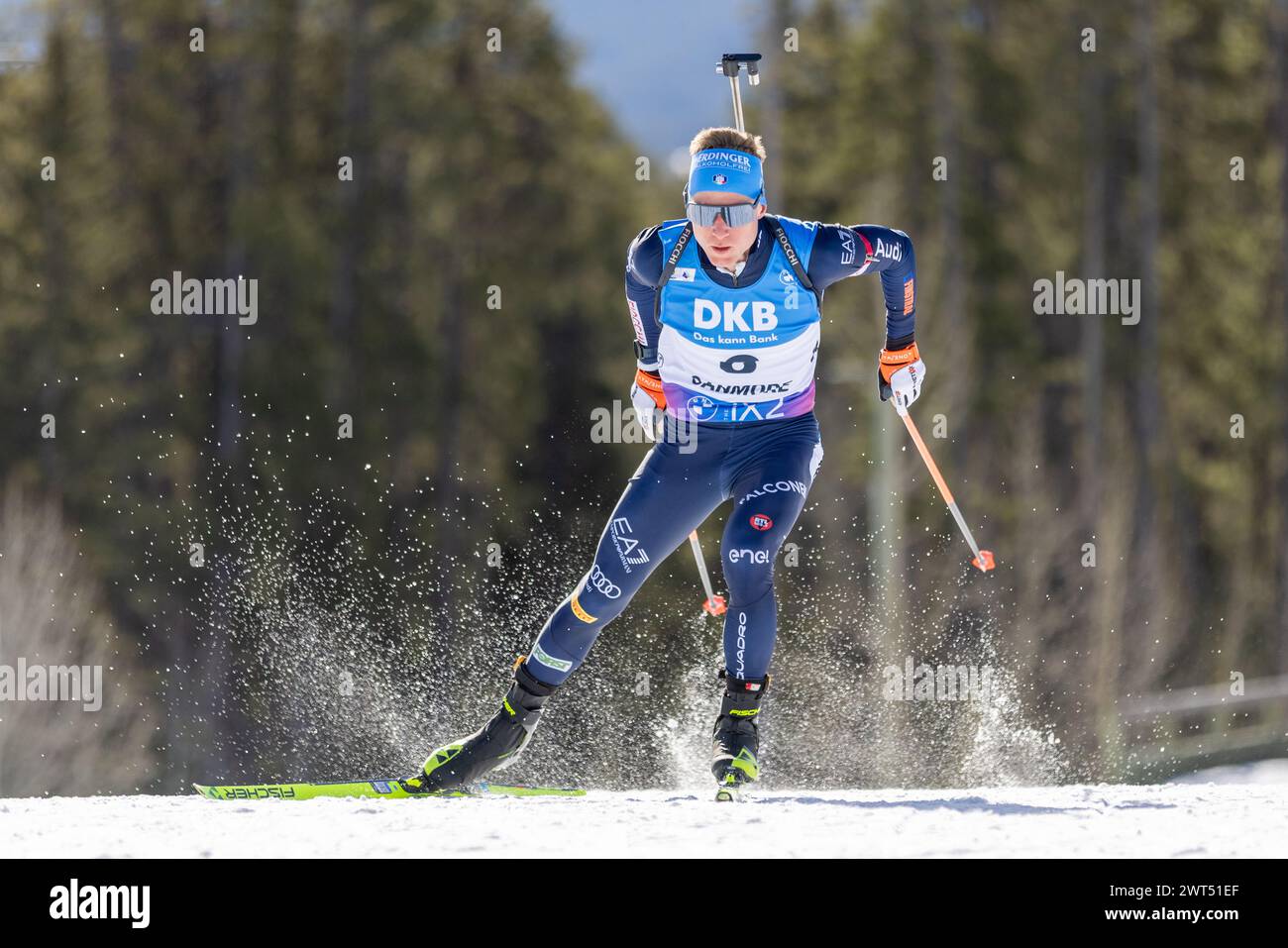 Canmore, Alberta, Kanada. März 2024. Lukas Hofer aus Italien in Aktion während des 10-km-Sprintwettbewerbs der Herren beim BMW IBU World Cup Biathlon 2024 Canmore. Quelle: Jozef Karoly/Alamy Live News. Stockfoto