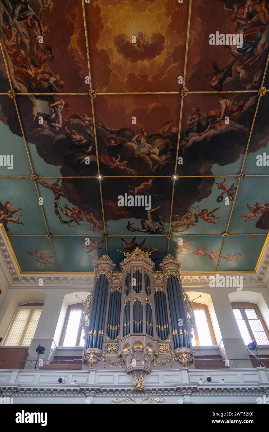 The Sheldonian Theatre, 1669, von Christopher Wren, Oxford, England mit Deckenfresko von Robert Streater Stockfoto