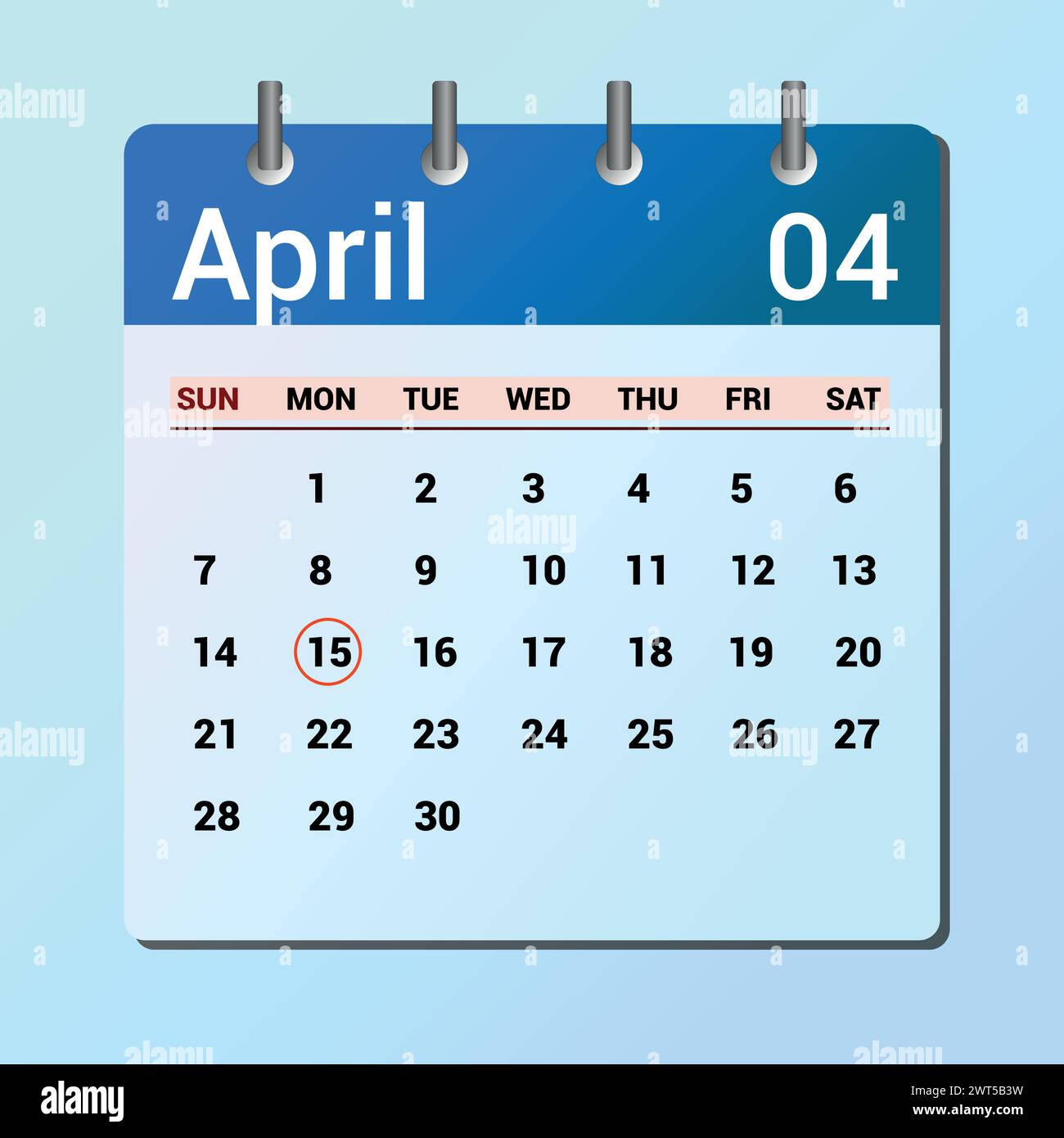 April. Kalender mit flachen Symbolen auf blauem Hintergrund isoliert. Vektorillustration für Datum und Monat Stock Vektor