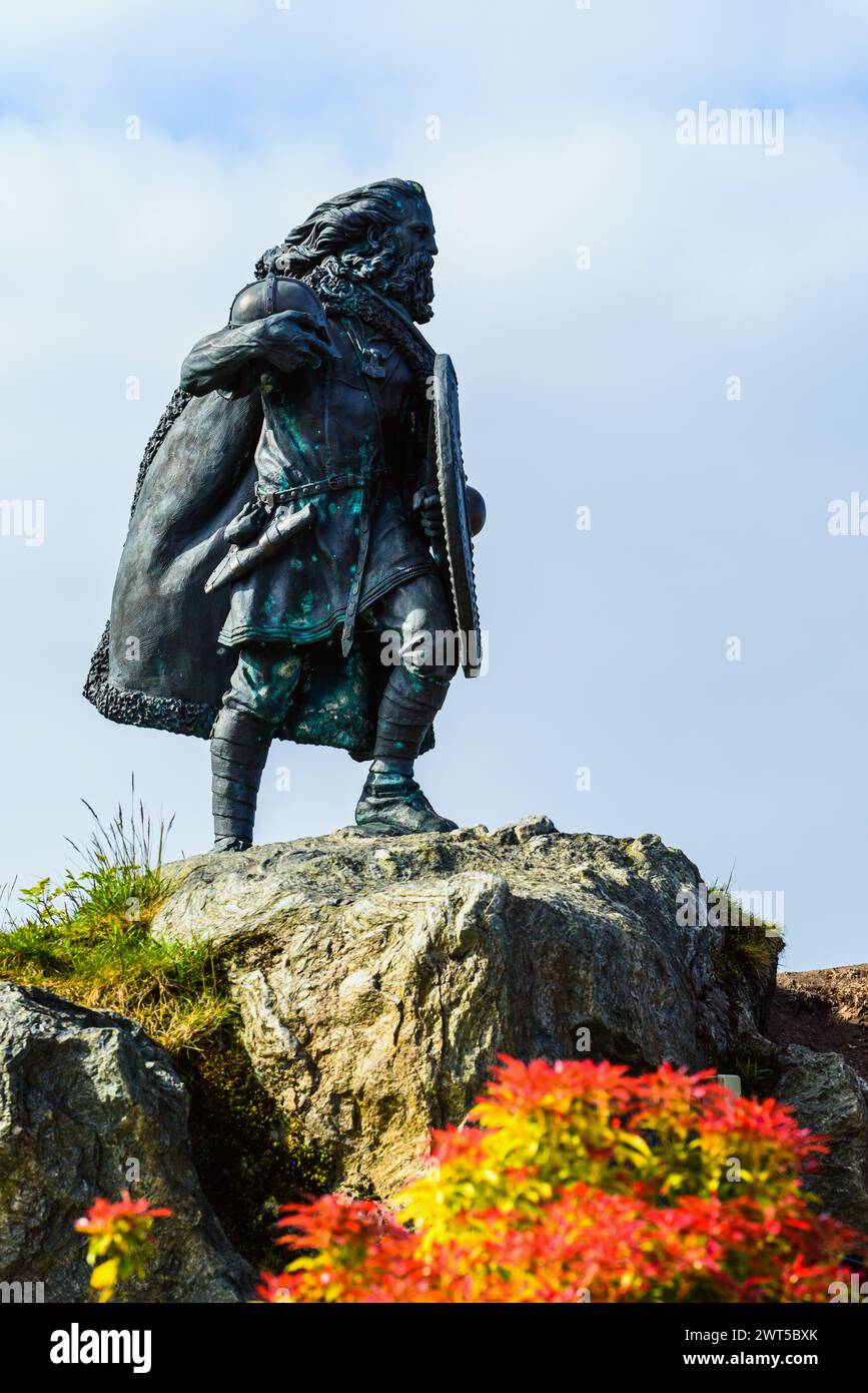 König Harald I. Fairhair-Statue, Haugesund Gjestehavn, HAUGESUND, Nordsee in Rogaland County, Åkrafjord, Norwegen Stockfoto