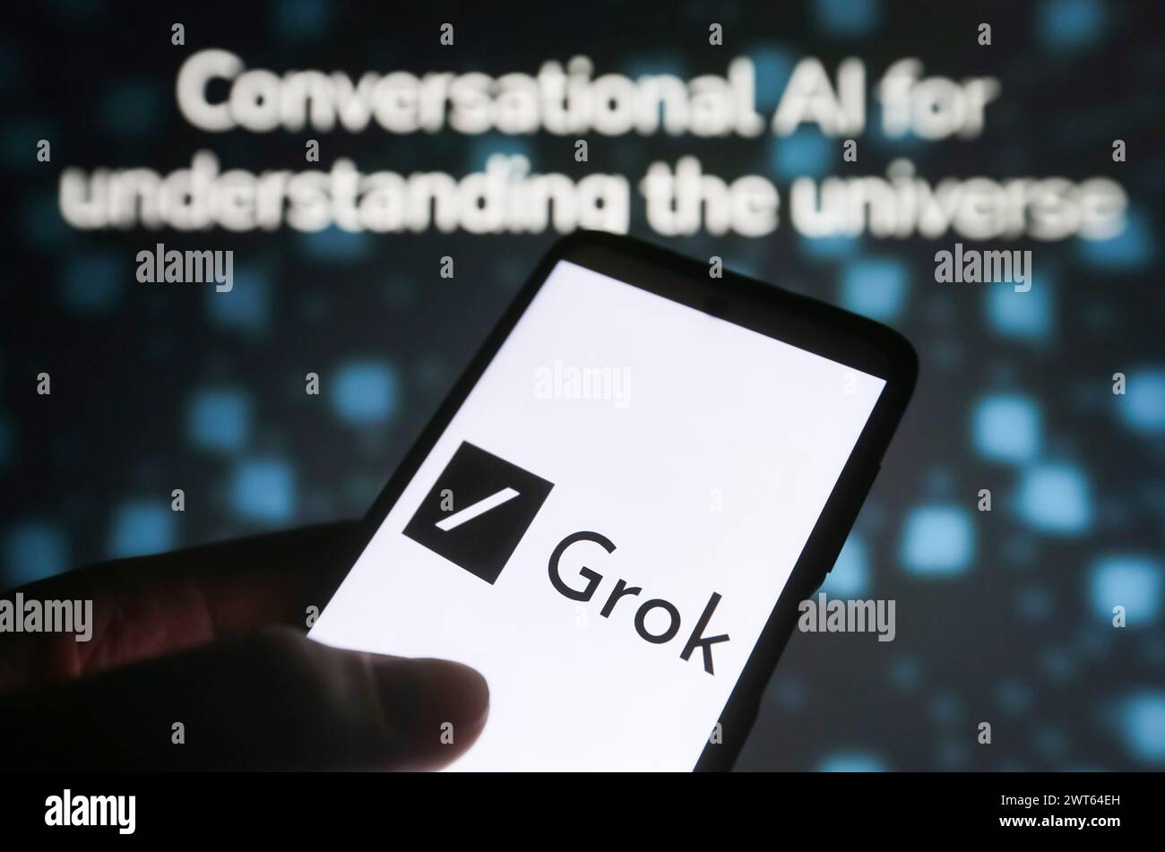 Ukraine. März 2024. In dieser Abbildung ist das XAI Grok Logo auf einem Smartphone-Bildschirm zu sehen. GROK ist ein generativer Chatbot für künstliche Intelligenz, der von XAI entwickelt wurde. Quelle: SOPA Images Limited/Alamy Live News Stockfoto