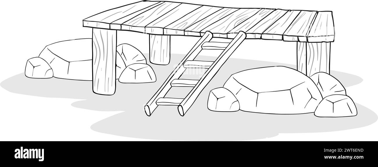 Vektor-Illustration eines rustikalen Sitzbereichs im Freien. Stock Vektor