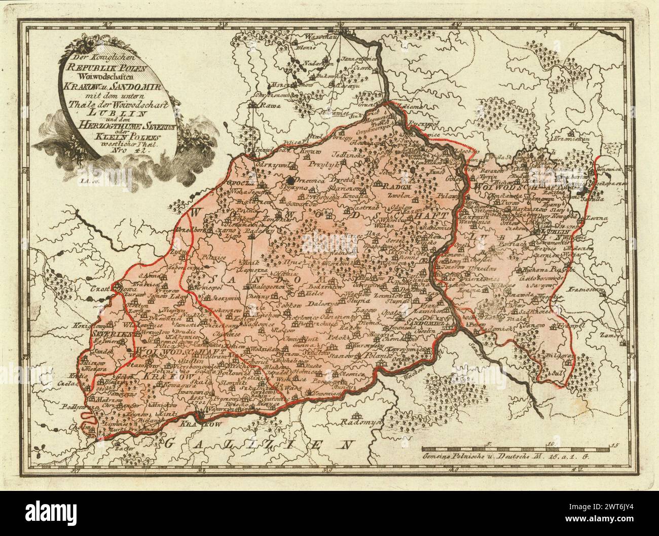 Vintage-Karte von Polen ca. 1791 von Franz Johann Joseph von Reilly Stockfoto