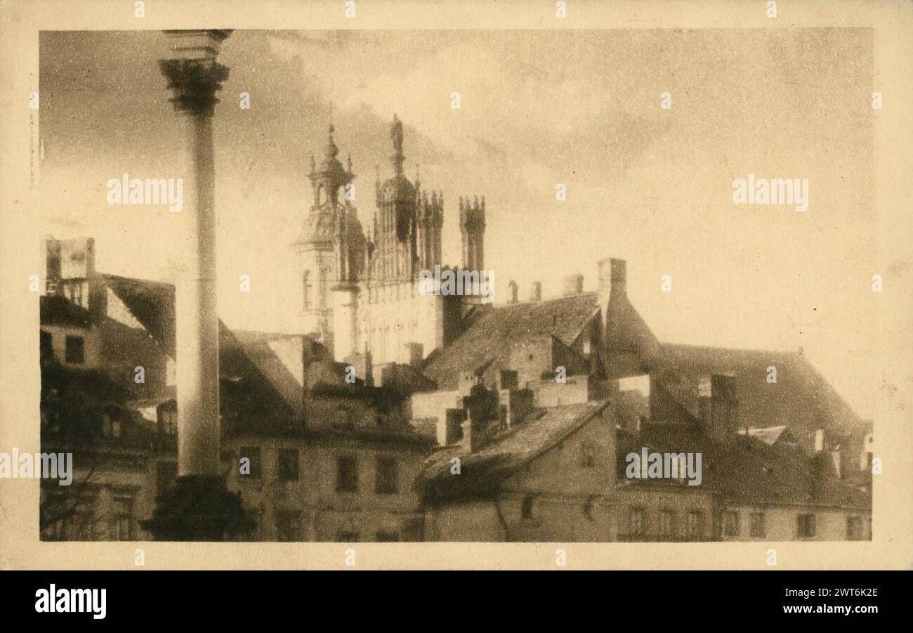Vintage-Postkarte mit Blick auf die Altstadt in Warschau, Polen, Europa Stockfoto