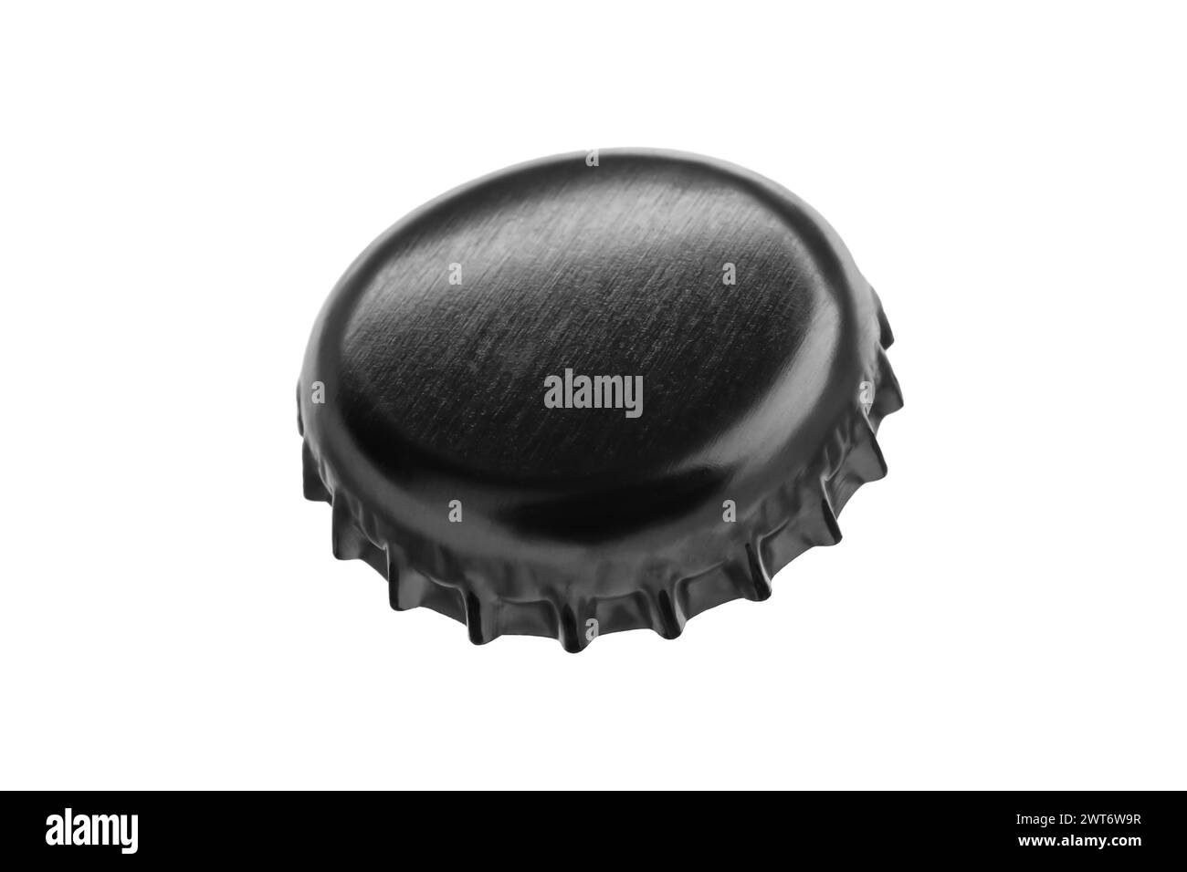 Eine silberne Bierflaschenkappe isoliert auf weiß Stockfoto