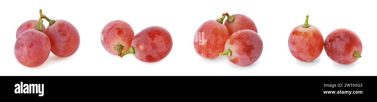 Köstliche frische rote Trauben isoliert auf weiß, Set Stockfoto