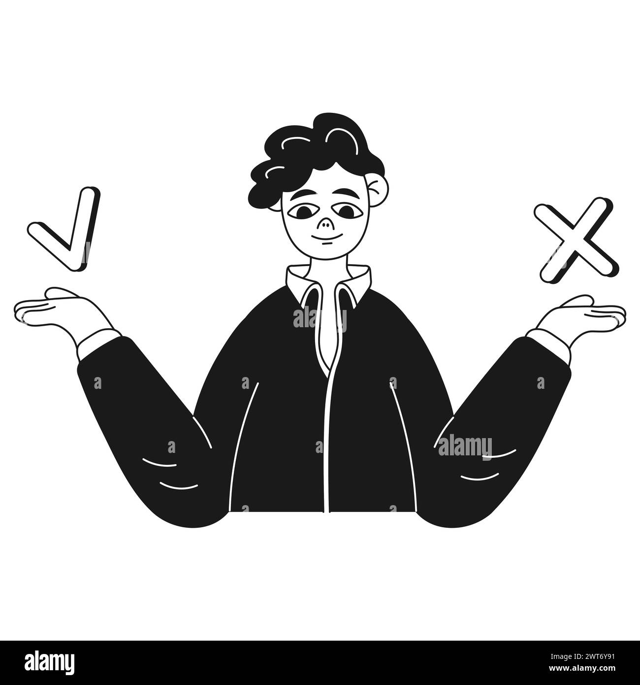 Digitale Geschäftsdarstellung eines Mannes, der vor- und Nachteile abwägt Stock Vektor