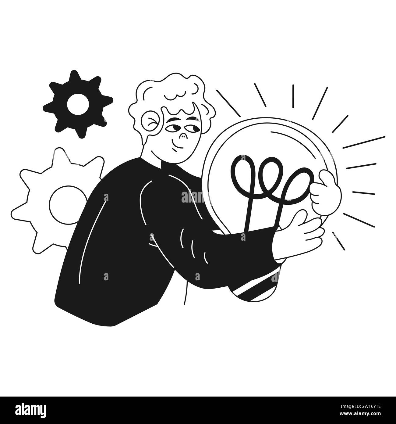 Digital Business Illustration eines Mannes, der eine Glühbirne hält Stock Vektor