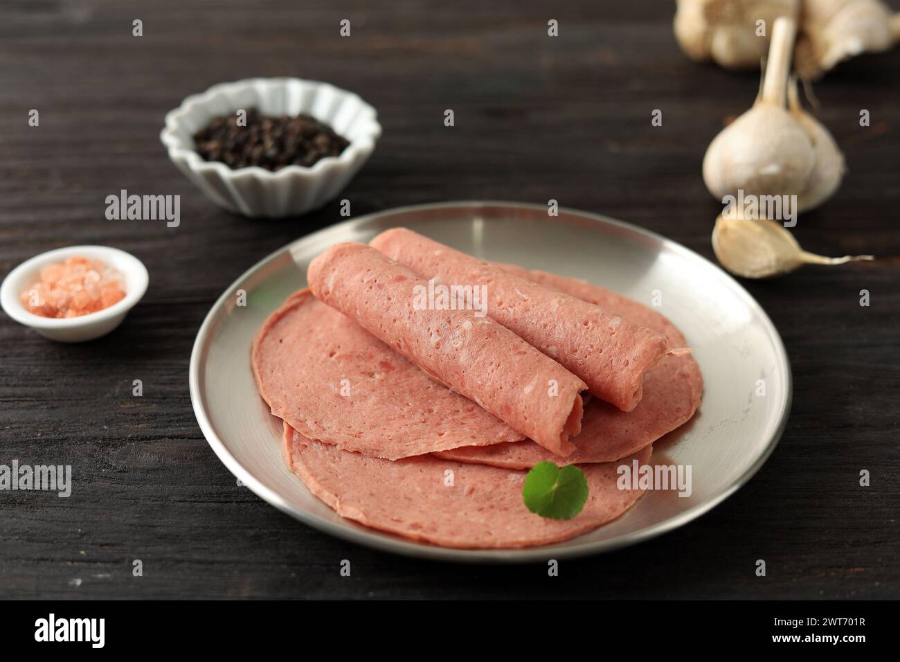 Salami Wurst Scheiben Geräuchertes Rindfleisch Stockfoto