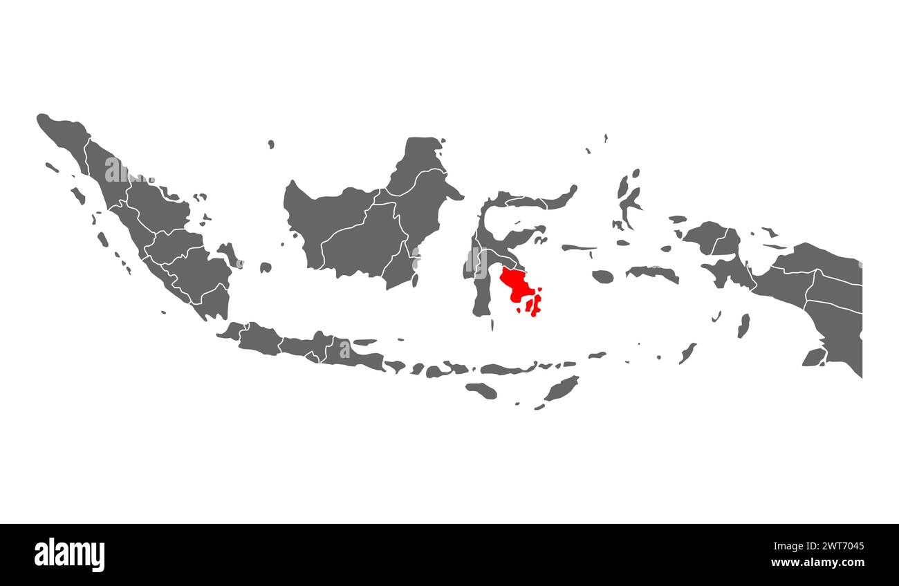 Indonesien detaillierte Südosten-Sulawesi-Kartenform, flache Web-Grafik-Konzept-Symbol-Vektor-Illustration. Stock Vektor