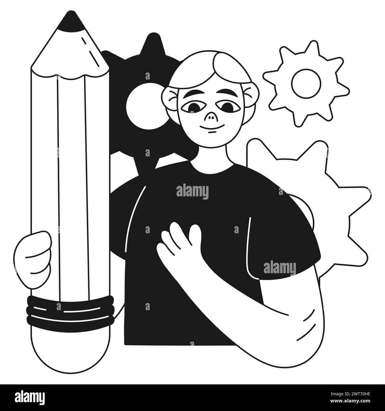 Digital Business Illustration eines Mannes mit Bleistift Stock Vektor