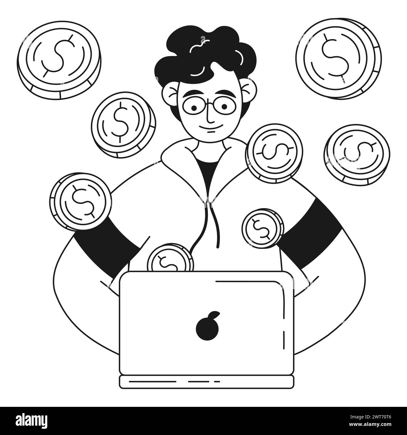 Der Finanzcharakter verdient Geld im Internet-Online-Job Stock Vektor