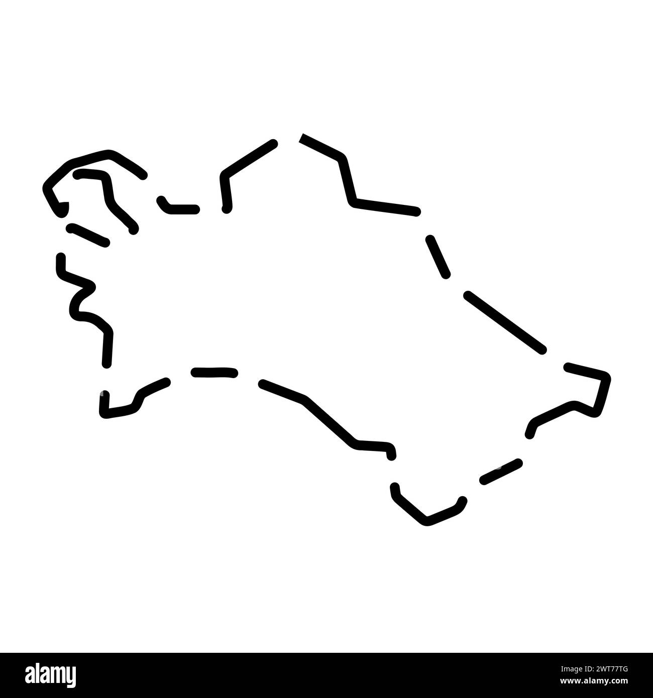 Vereinfachte Karte für Turkmenistan. Schwarze gebrochene Kontur auf weißem Hintergrund. Einfaches Vektorsymbol Stock Vektor