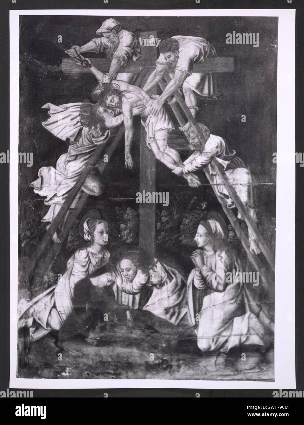 Umbria Perugia Trevi Palazzo Communale, Pinakoteca6. Hutzel, Max 1960-1990 Blick auf die Fassade des Palazzo Communale aus dem 15. Jahrhundert und die Piazza Mazzini. Blick auf die feine Sammlung umbrischer Gemälde, Skulpturen, Metallarbeiten und Deruta Maiolica in der Pinacoteca. Besonders hervorzuheben ist eine Skulpturengruppe, die ein hervorragendes Beispiel für den großen Bildhauer Cesare Aureli aus dem 19. Jahrhundert ist. Die Fotos zeigen auch die enzykolpedische Sammlung umbrischer Gemälde (14. Bis 16. Jahrhundert), die von Werken von Giovanni Spagna, Giusto di Grand und Pinturricchio hervorgehoben werden. Objektnotizen: Hutzel drehte diese Kampagne 198 Stockfoto