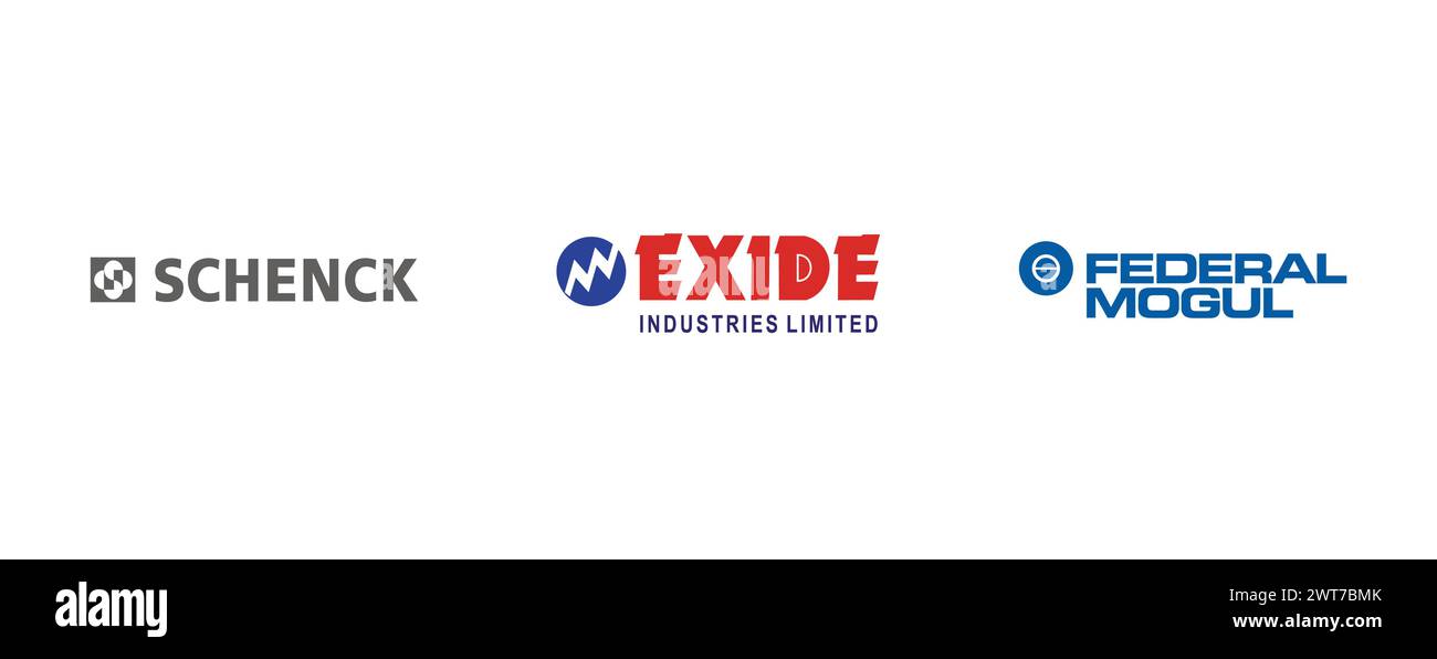 Schenck, Exide Industries, Federal Mogul. Redaktionelle Vektor-Logokollektion. Stock Vektor