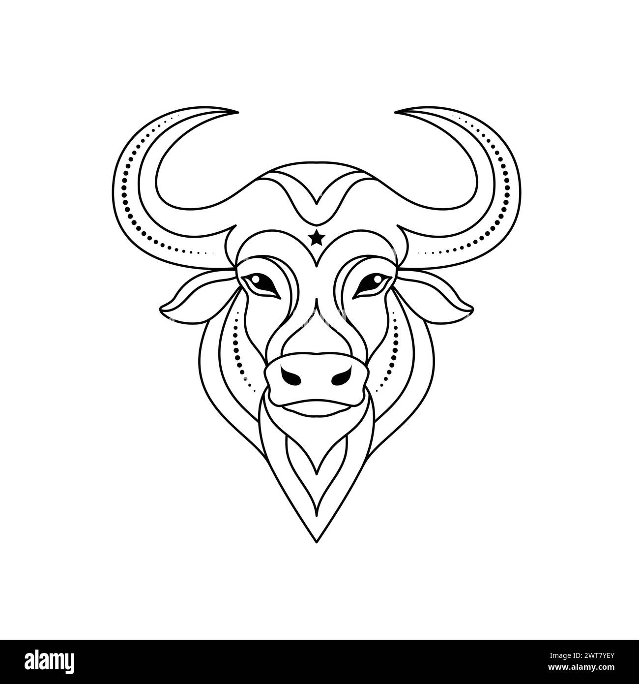 Stier-Tierkreiszeichen in linearer Form auf weißem Hintergrund. Stock Vektor