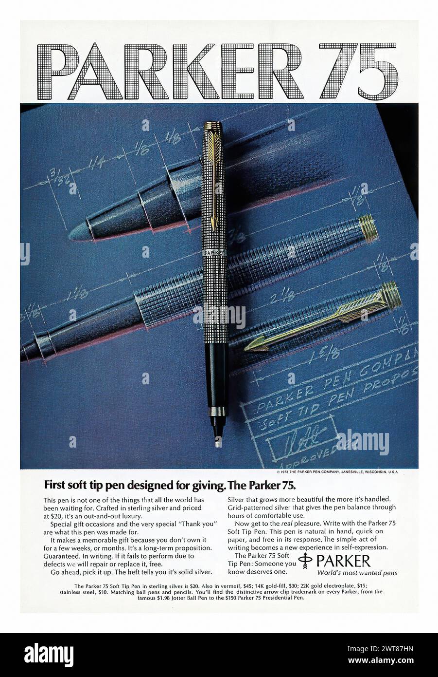Parker Pen Company (1973) – Vintage-amerikanische Zeitschriftenwerbung Stockfoto