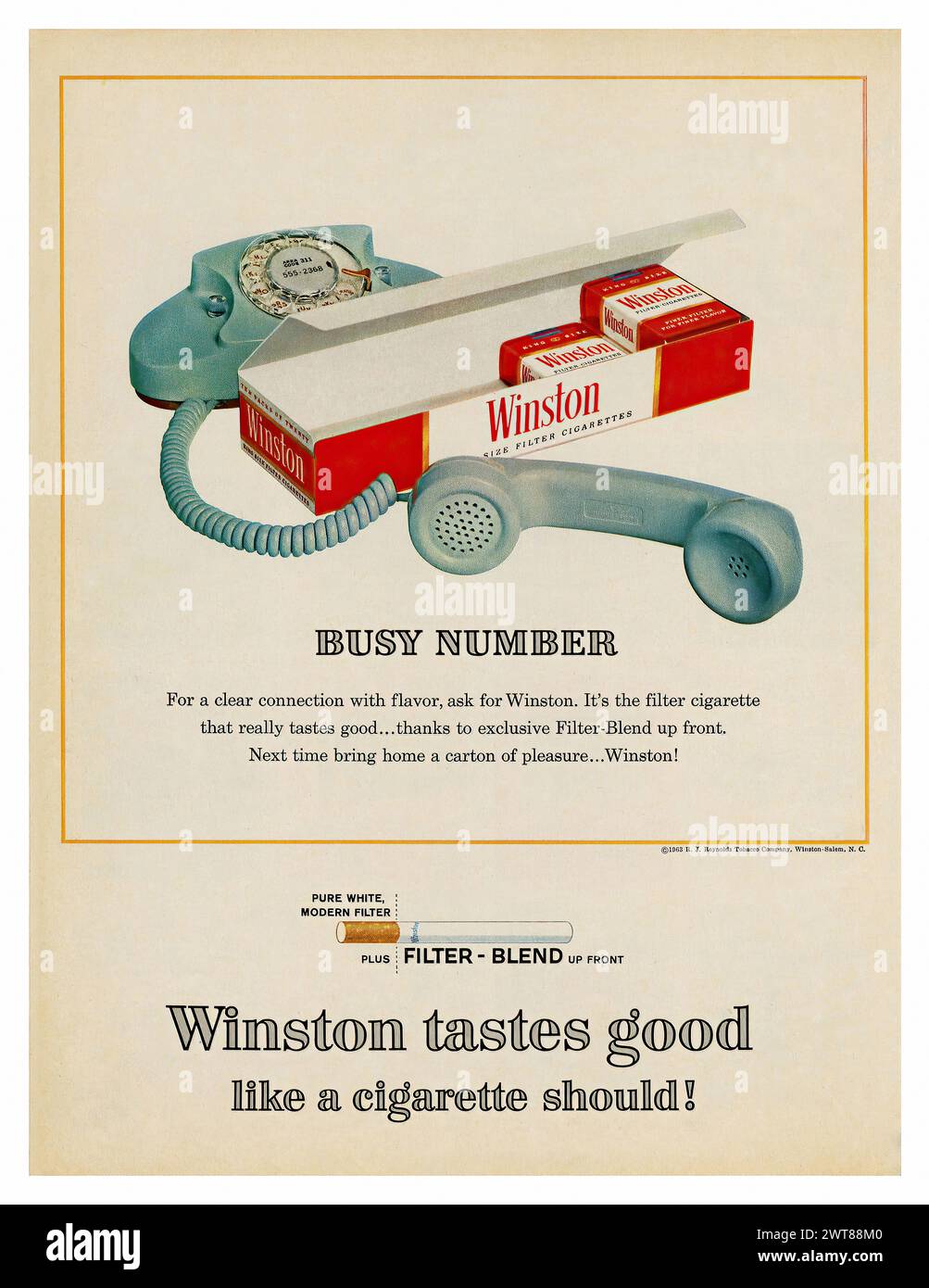 Winston Cigarettes (1963) – Vintage-amerikanische Zeitschrift für Pressewerbung Stockfoto