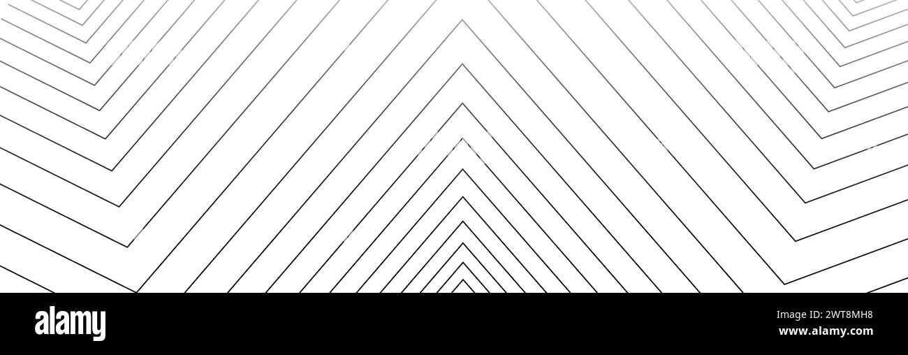Schwarze gekrümmte Linien, die von dünn bis dick reichen. Scharfe Ecken in Tinte gezeichnet. Abstrakter geometrischer Hintergrund mit monochromer Zickzack-Textur. Vektor Stock Vektor