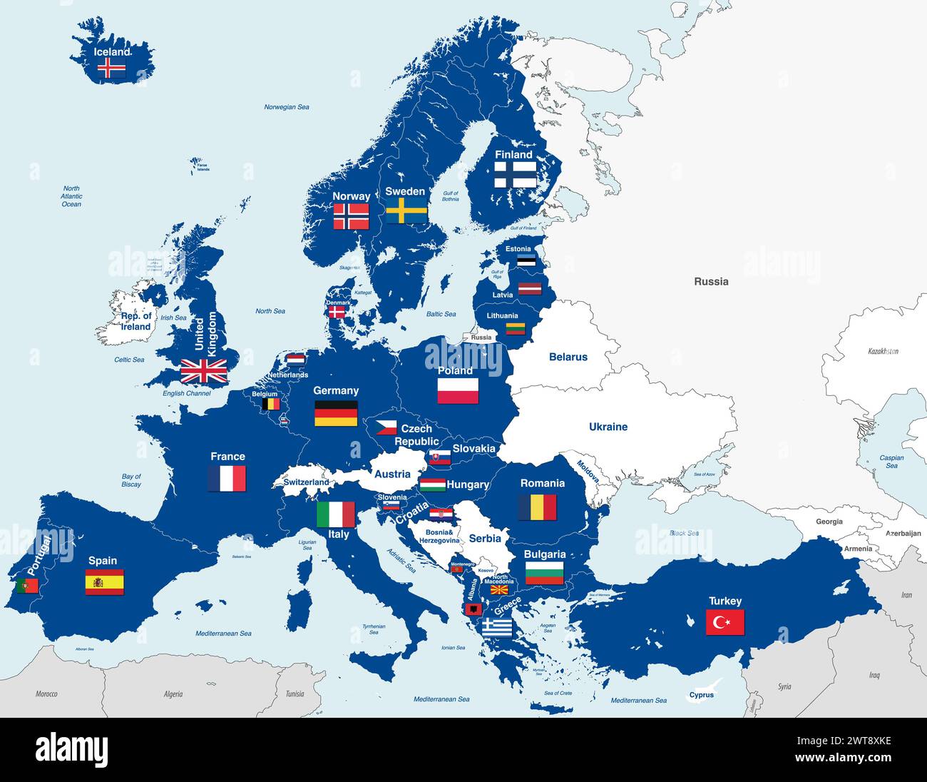 Europäische Mitgliedstaaten der NATO (Nordatlantikvertragsorganisation). Vektorabbildung Stock Vektor