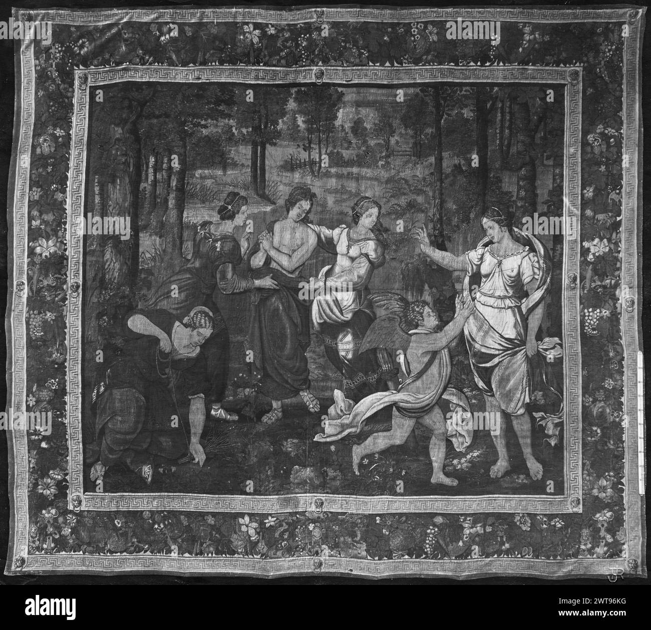 Die Psyche, die als Göttin verehrt wird, befällt Venus' Wut. Unbekannt ca. 1550 Gobelin Abmessungen: H 489 x B 406 cm Gobelin Materialien/Techniken: Wolle & Seide Kultur: Flämisches Weberzentrum: Brüssel Besitzgeschichte: Spanien, Madrid, Palacio Real de Madrid, Accno. A. 364-12318. Inschriften: Stadtzeichen auf der Unterwache, linke Inschriften: Nicht identifizierte Webermarke [Ort unbekannt] Verwandte Werke: Tafeln im Set: GCPA 0236964-0236969 Stockfoto