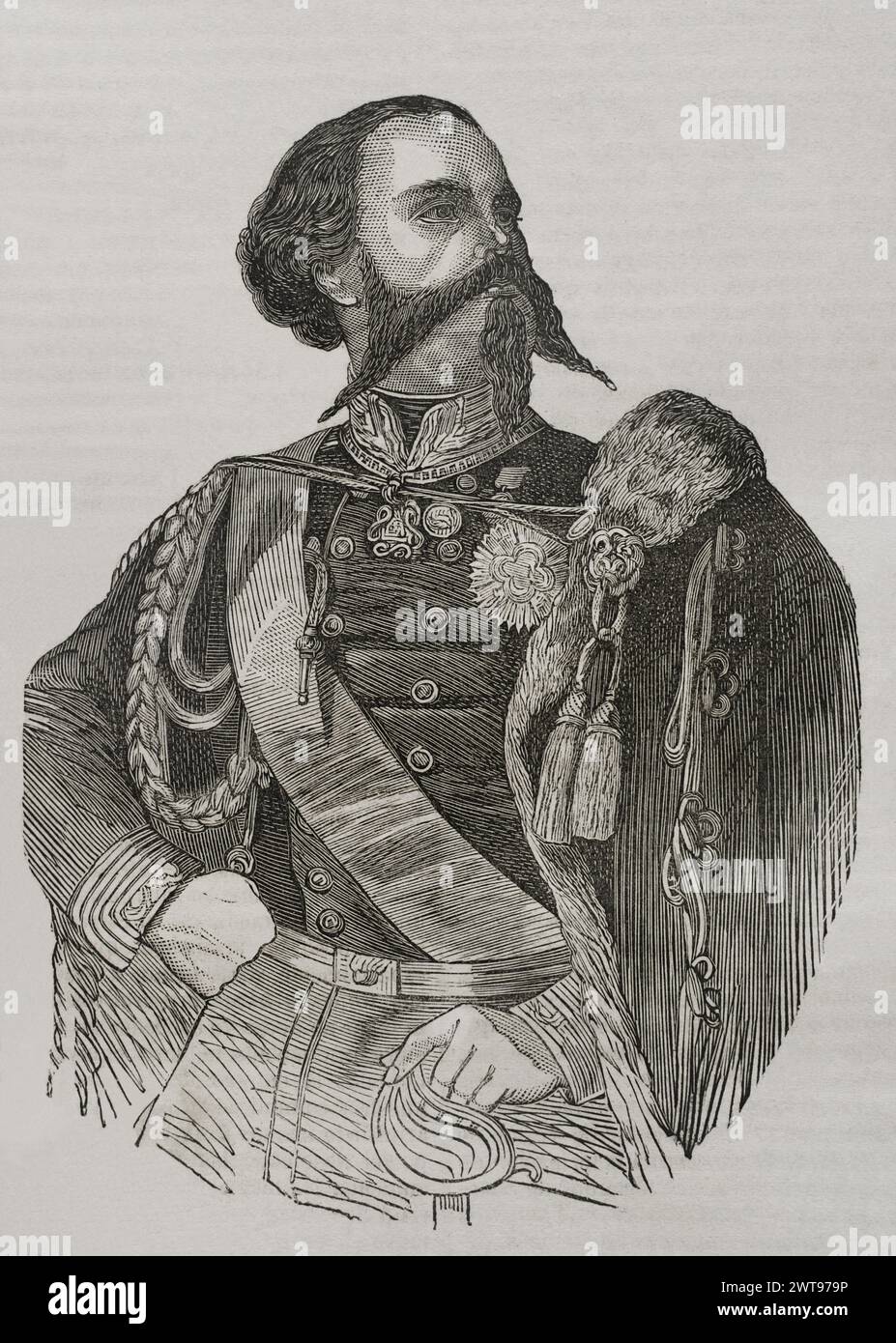 Victor Emmanuel II. (1820-1878). Letzter König des Königreichs Sardinien (1849–1861) und erster König von Italien (1861–1878). Hochformat. Gravur. Historia de la Guerra de Francia y Prusia (Geschichte des Krieges zwischen Frankreich und Preußen). Band II Veröffentlicht in Barcelona, 1871. Stockfoto