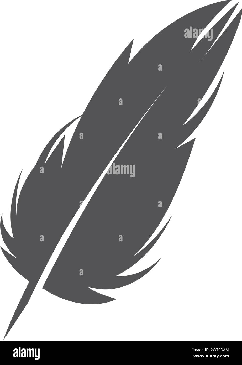 Flauschige schwarze Silhouette mit Vogelfedern. Quill-Symbol Stock Vektor
