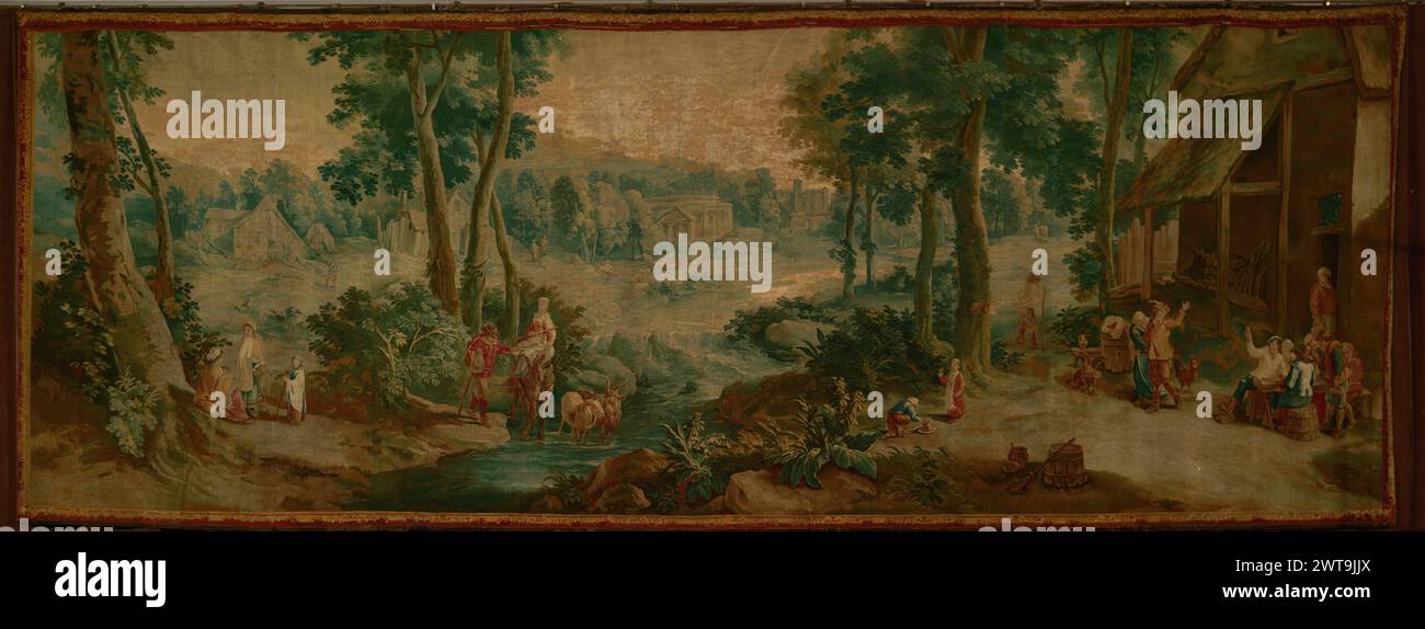 Trinken. Teniers, David II. (Flämisch, 1610-1690) (entworfen nach) [Maler] Borght, Franz van der (Flämisch, Act.1720-1765) (Werkstatt, Attr.) [weaver] ca. 1720-1765 Gobelin Abmessungen: H 8'9' x B 23'6' Gobelin Materialien/Techniken: Unbekannt Kultur: Flämisches Weberzentrum: Brüssel Eigentümergeschichte: Lady Ravensworth Coll., Ravensworth Castle, Durham, England. French & Co. Gekauft von Martin van Straaten, 4/1916 [SS 23392a]. French & Co. Wurde vom 19. September 1960 im Cleveland Museum of Art erworben und an American Foreign Trade Development Co. 27/1963 [SS D-144] verkauft. French & Co. Von AME erhalten Stockfoto