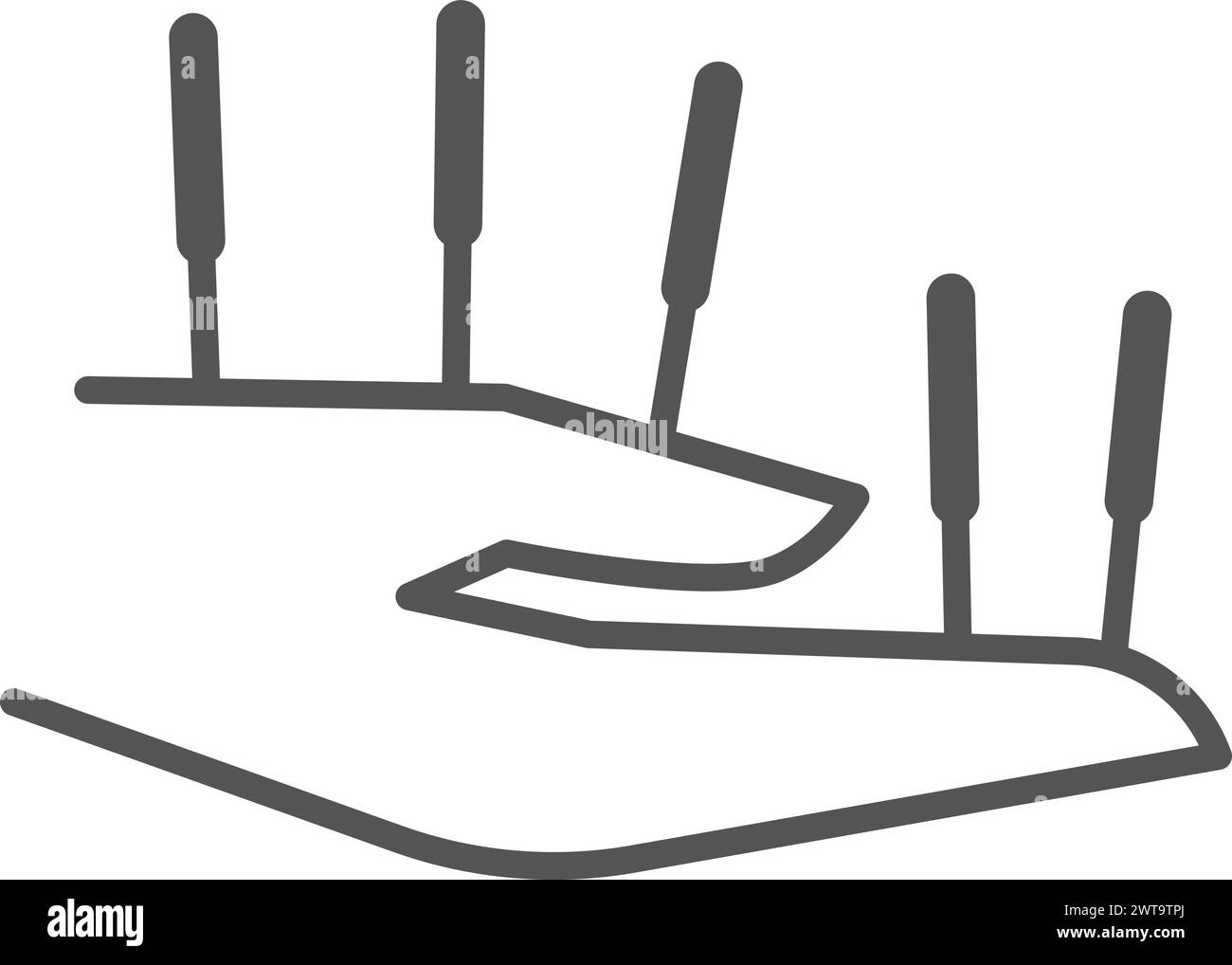 Akupunktursymbol. Menschliche Hände mit Nadeln. Asiatische Therapie Stock Vektor